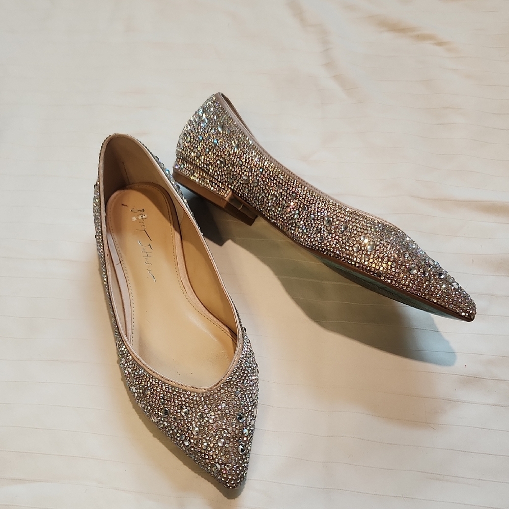 Betsey Johnson Rhinestone Embellished Pointed Toe Flats - Silver Sparkle